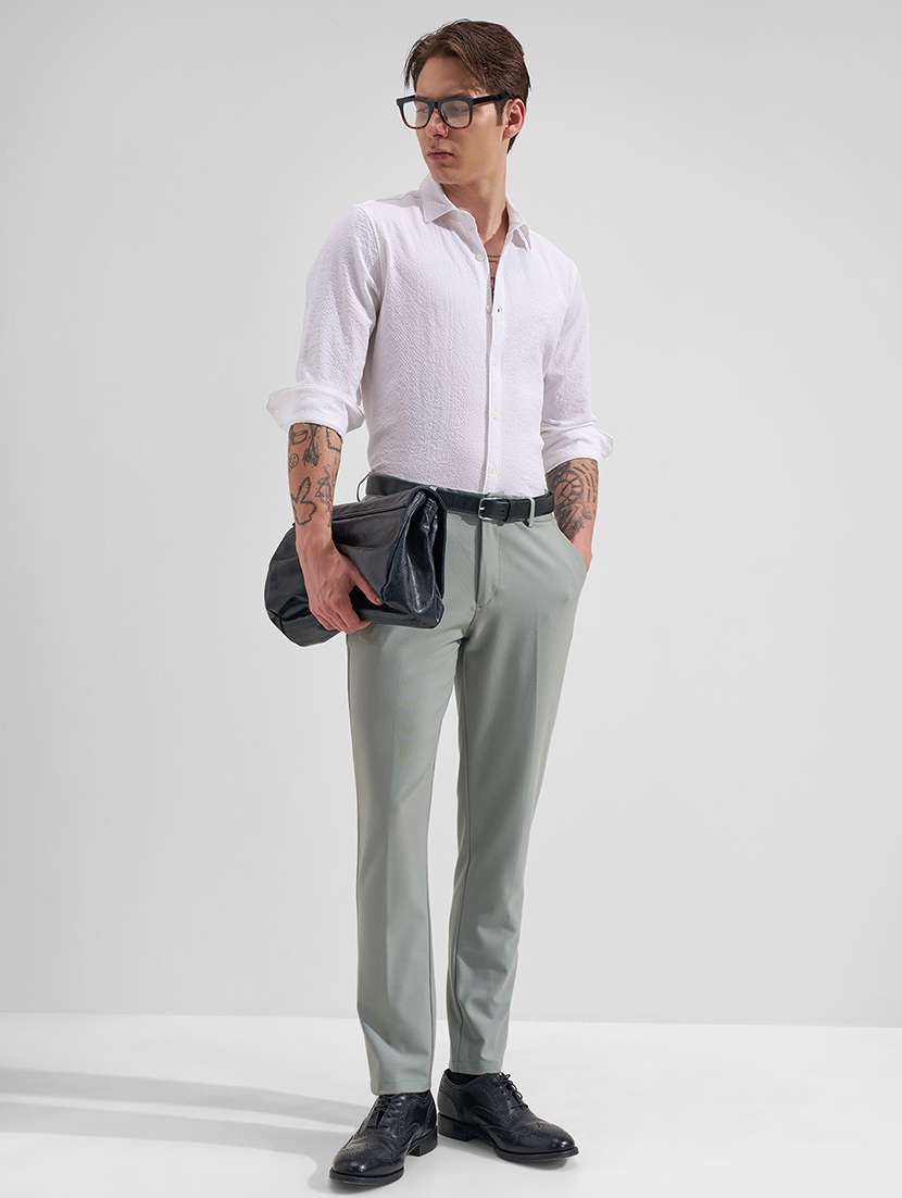 men solid mid rise flat front formal trouser - 22511883 -  Standard Image - 5