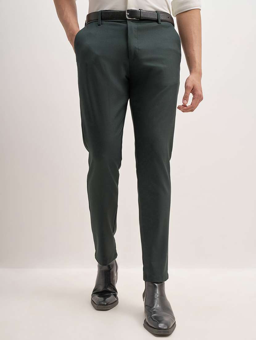 men solid mid rise flat front formal trouser