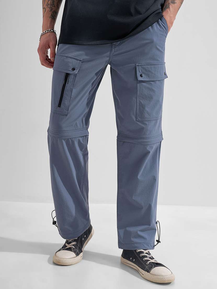 men solid mid rise relaxed fit cargo 