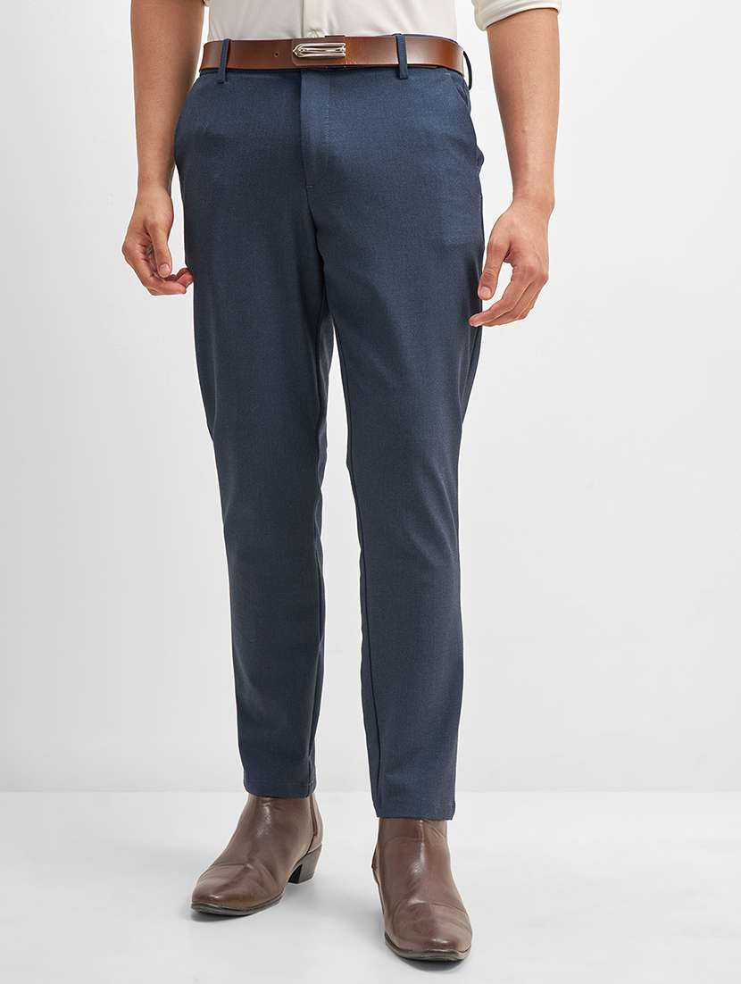 men solid mid rise flat front formal trouser