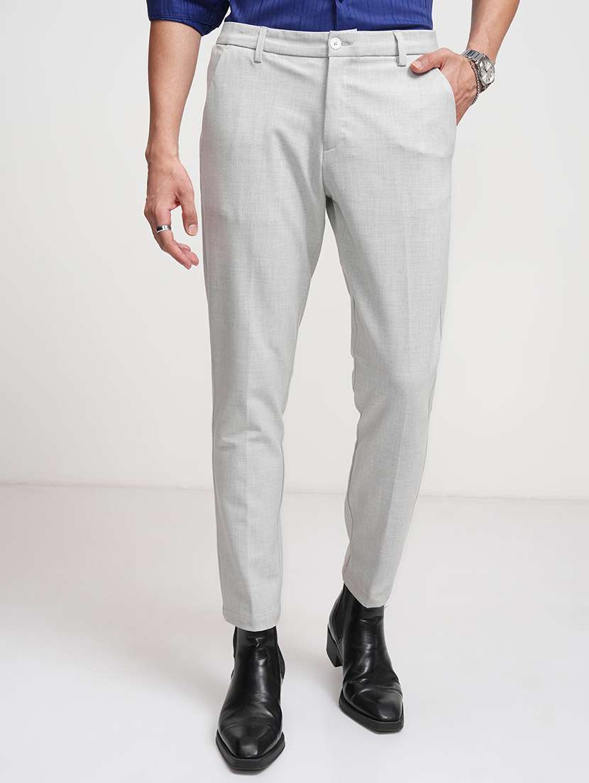 men solid mid rise flat front formal trouser