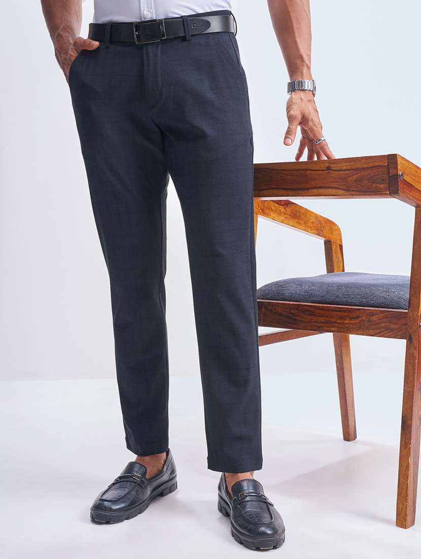 men checkered mid rise flat front formal trouser