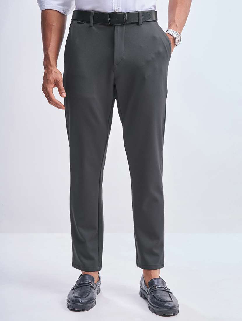 men solid mid rise flat front formal trouser