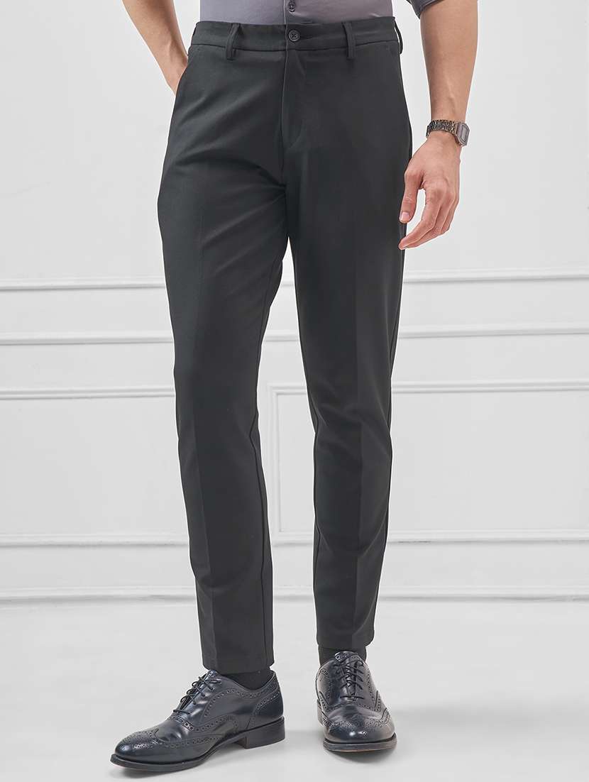 men solid mid rise flat front formal trouser