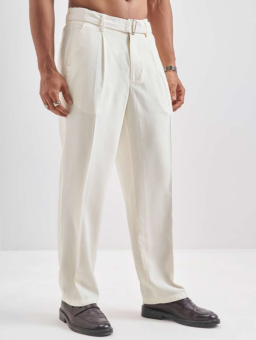 men solid mid rise pleated formal trouser - 22511900 -  Standard Image - 3