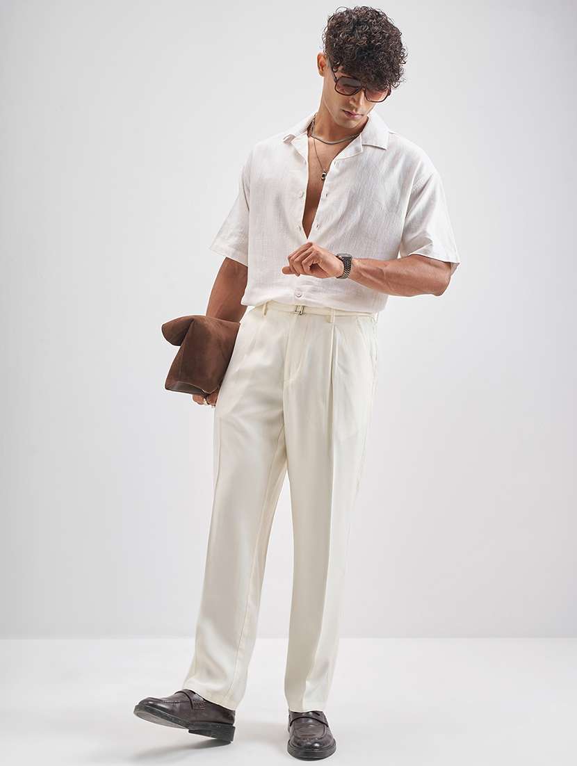 men solid mid rise pleated formal trouser - 22511900 -  Standard Image - 5