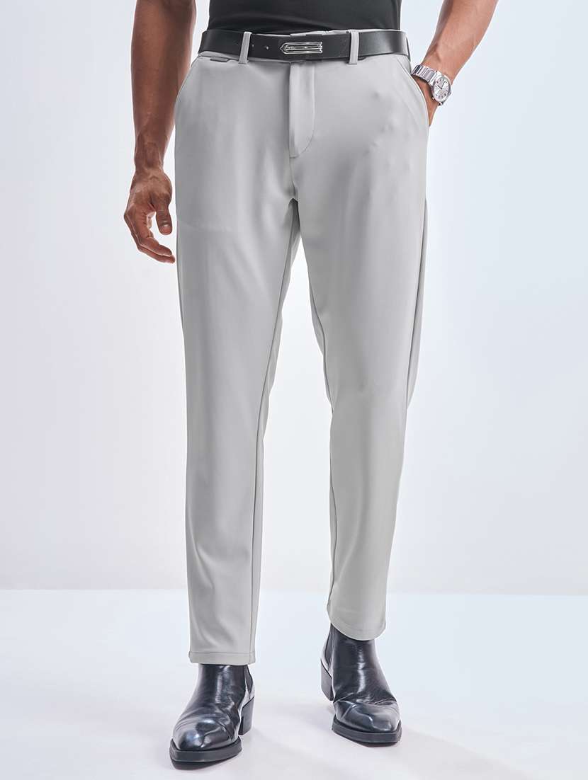 men solid mid rise flat front formal trouser