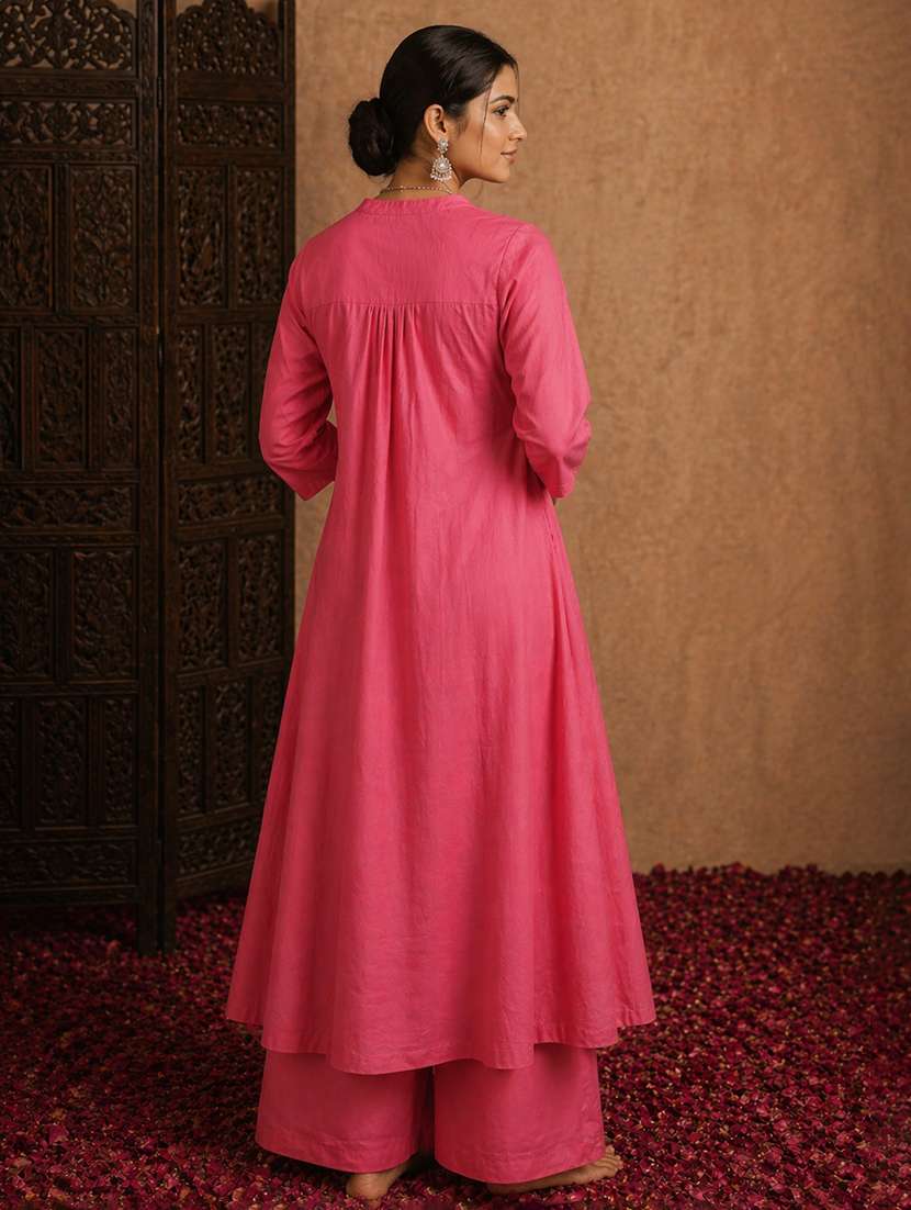 women solid three quarter sleeve kurta palazzo set - 22511937 -  Standard Image - 3