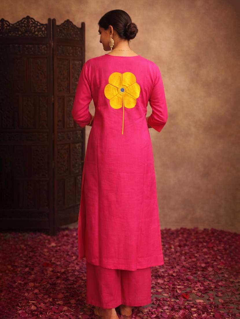 women embroidered three quarter sleeve kurta palazzo set - 22511939 -  Standard Image - 3