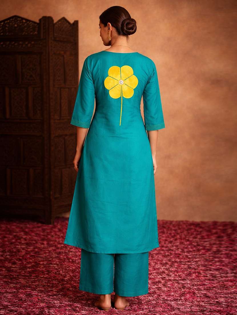 women embroidered three quarter sleeve kurta palazzo set - 22511940 -  Standard Image - 3
