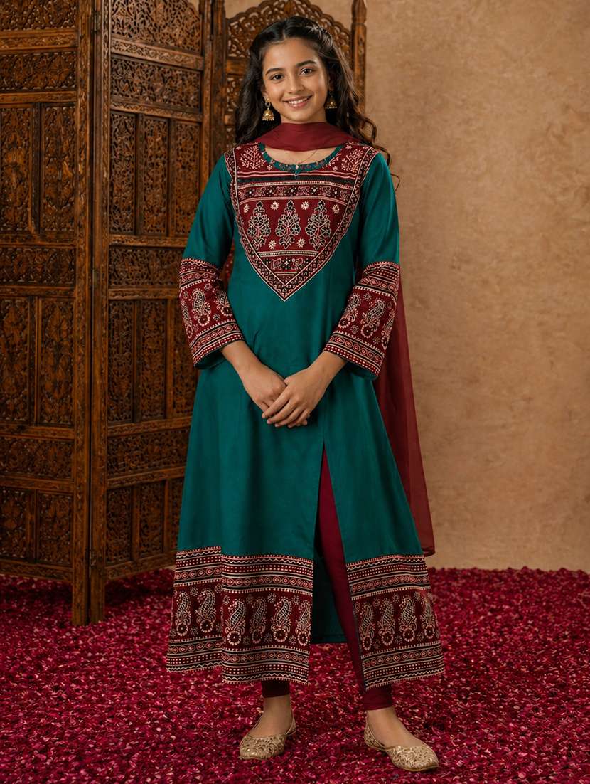 girls printed round neck anarkali kurta