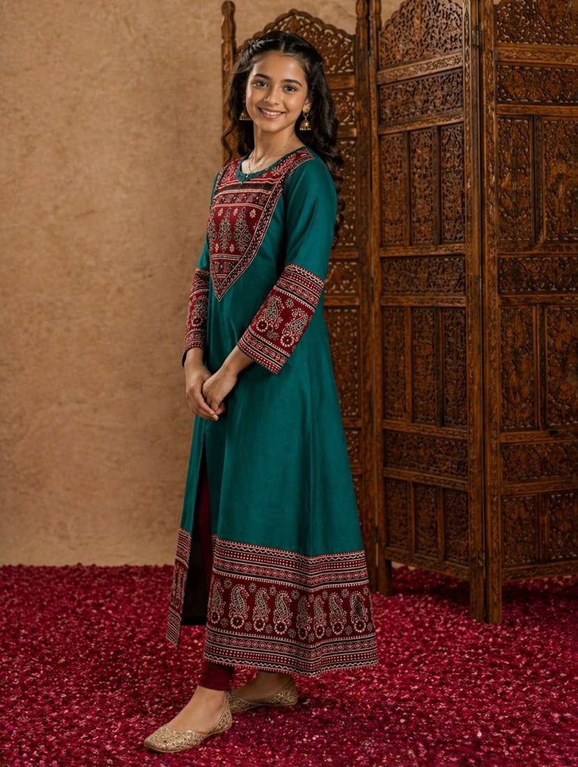 girls printed round neck anarkali kurta - 22511954 -  Standard Image - 3