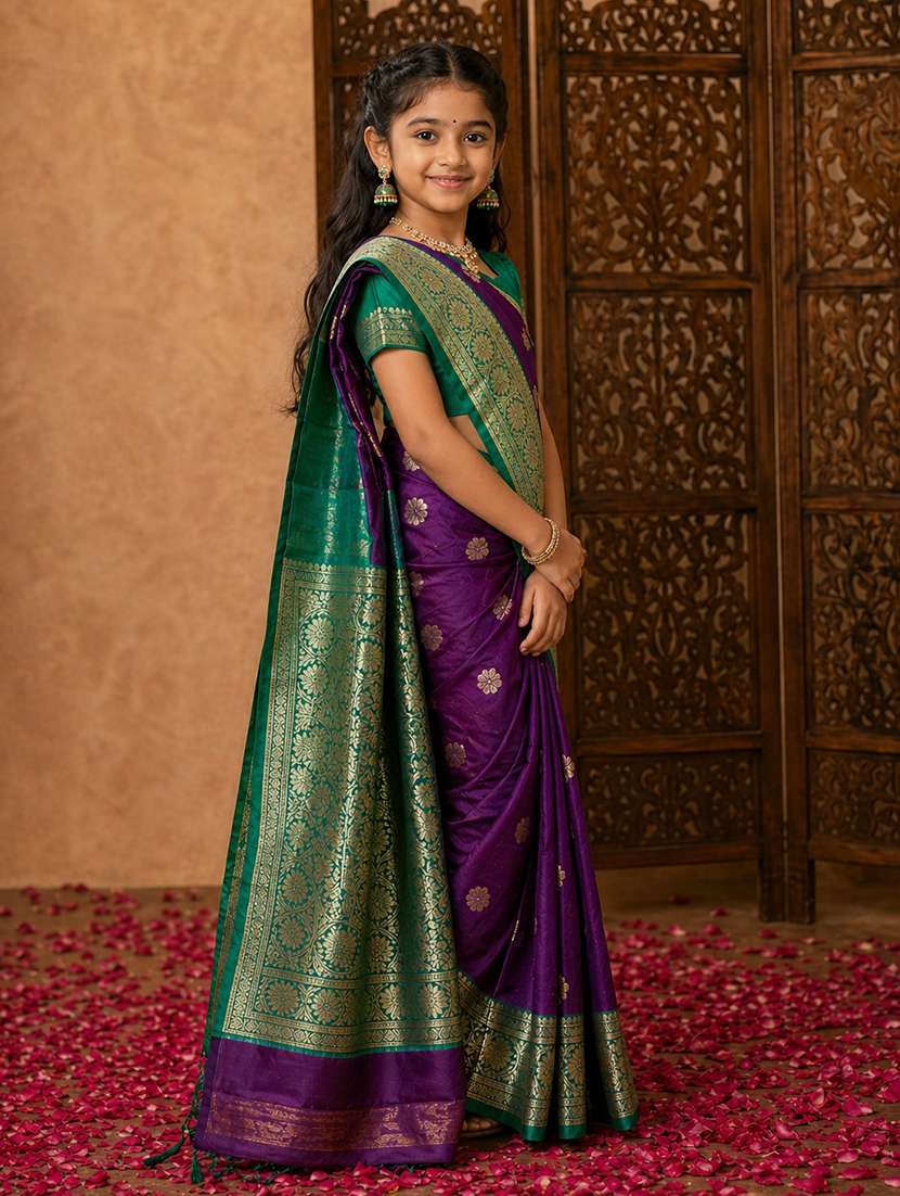 girls self design ready to wear saree - 22511993 -  Standard Image - 3