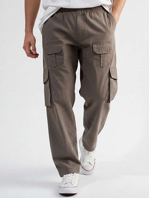 men solid mid rise loose fit cargo 