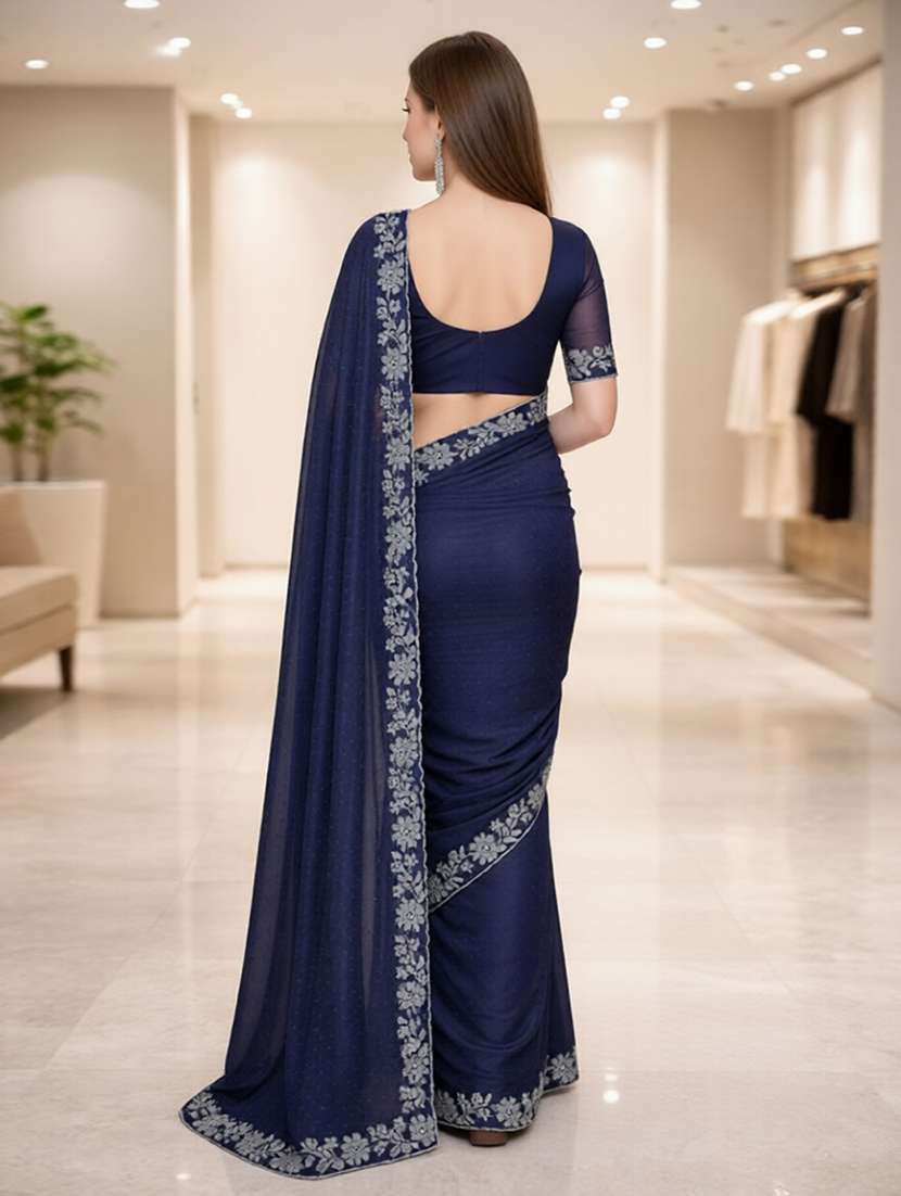 women solid with work embellished saree with blouse - 22512089 -  Standard Image - 3