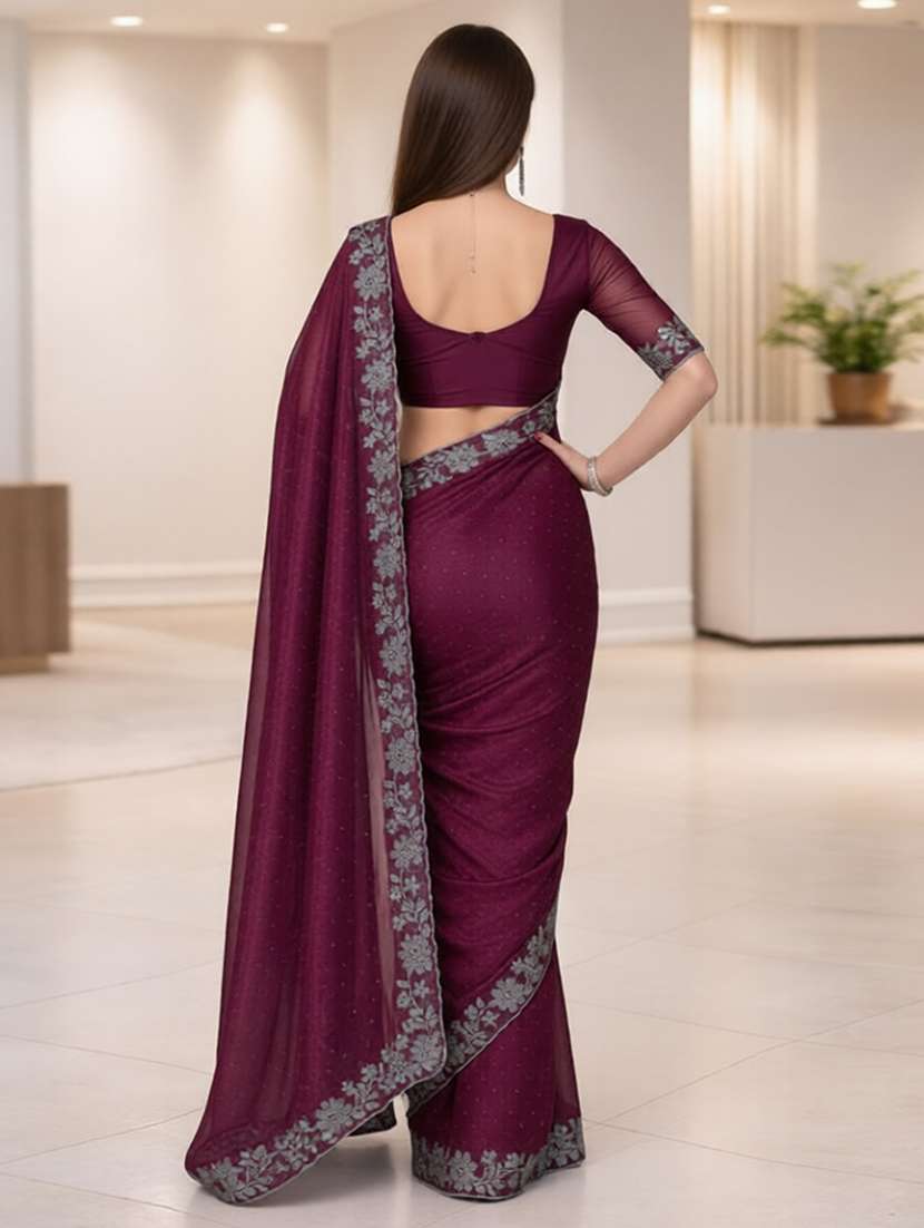 women solid with work embellished saree with blouse - 22512091 -  Standard Image - 3