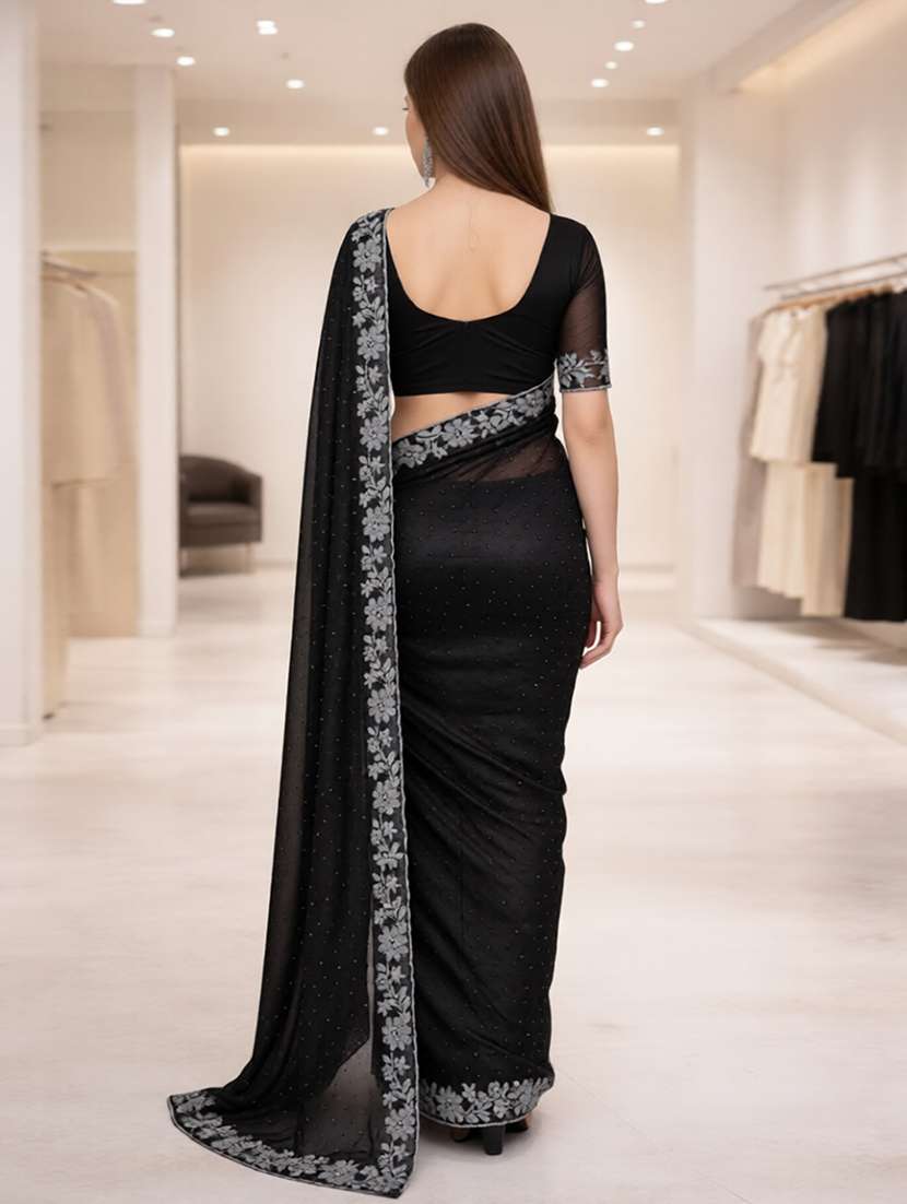 women solid with work embellished saree with blouse - 22512093 -  Standard Image - 3