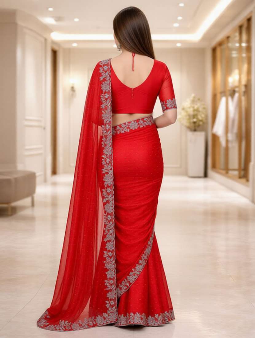 women solid with work embellished saree with blouse - 22512094 -  Standard Image - 3