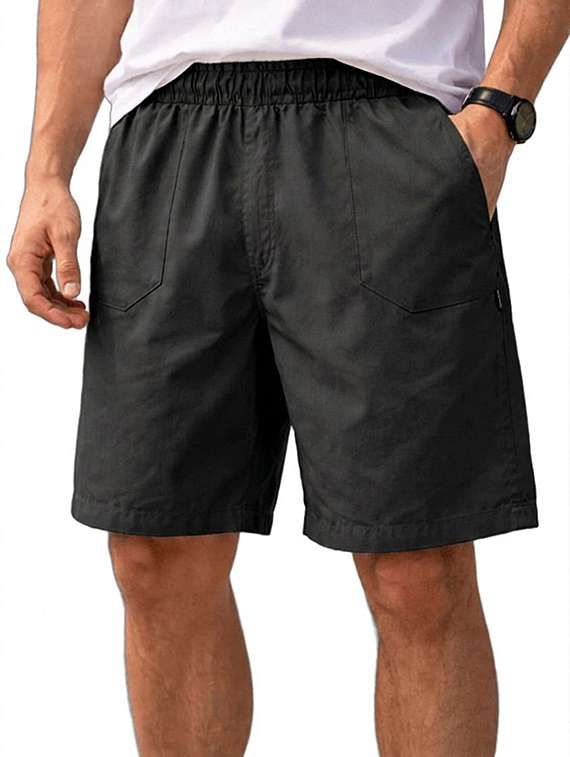 men solid mid rise loose fit shorts