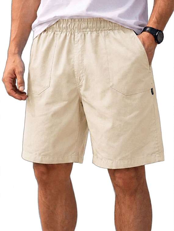 men solid mid rise loose fit shorts