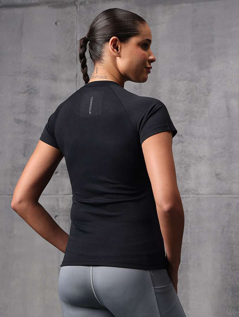 women solid round neck active wear t-shirt - 22512195 -  Standard Image - 3