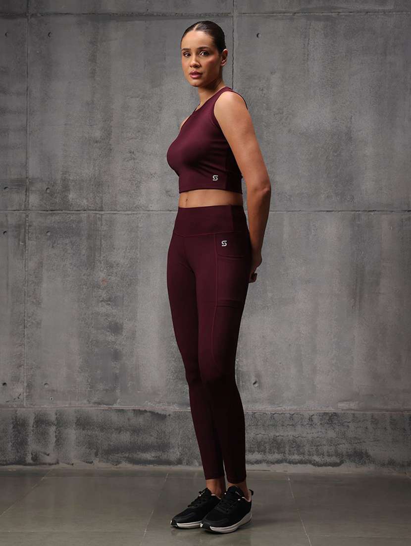 women solid top and leggings active wear set - 22512214 -  Standard Image - 3