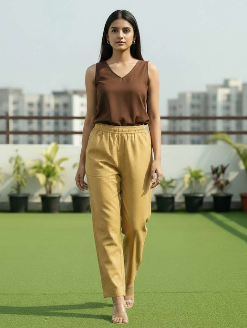 women solid mid rise straight fit palazzo - 22512218 -  Standard Image - 5