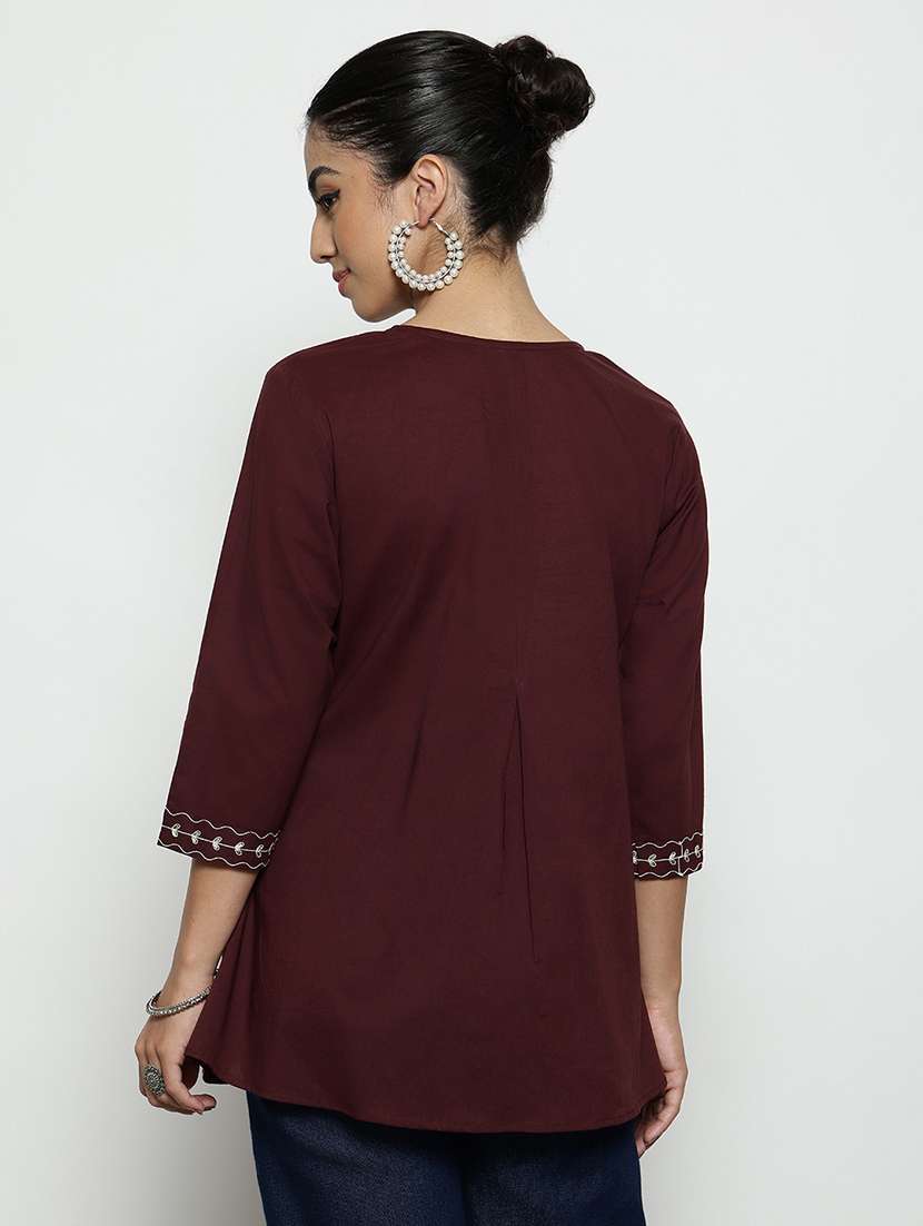women embroidered three quarter sleeves a-line tunic - 22512227 -  Standard Image - 3