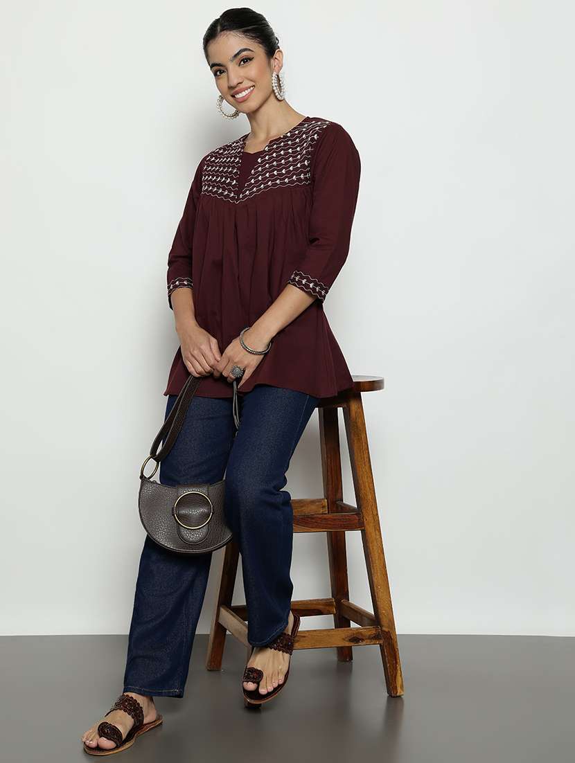 women embroidered three quarter sleeves a-line tunic - 22512227 -  Standard Image - 5