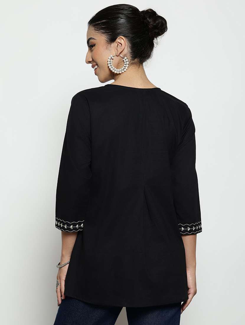 women embroidered three quarter sleeves a-line tunic - 22512228 -  Standard Image - 3