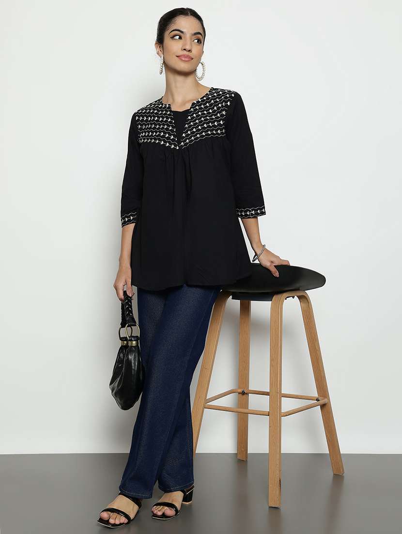 women embroidered three quarter sleeves a-line tunic - 22512228 -  Standard Image - 5
