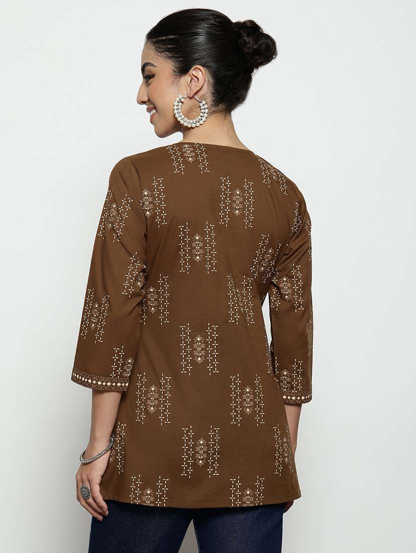 women printed three quarter sleeves a-line tunic - 22512229 -  Standard Image - 3