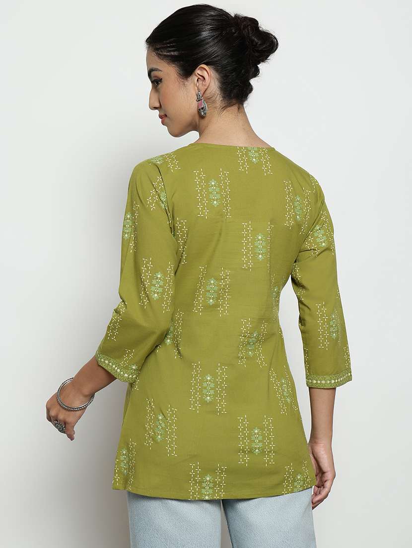women printed three quarter sleeves a-line tunic - 22512230 -  Standard Image - 3