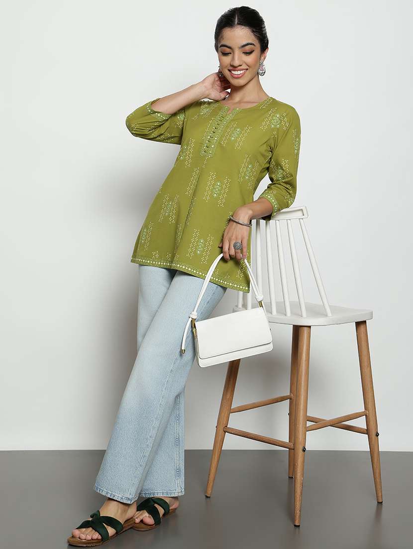women printed three quarter sleeves a-line tunic - 22512230 -  Standard Image - 5