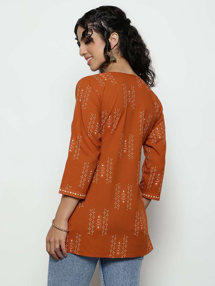 women printed three quarter sleeves a-line tunic - 22512231 -  Standard Image - 3