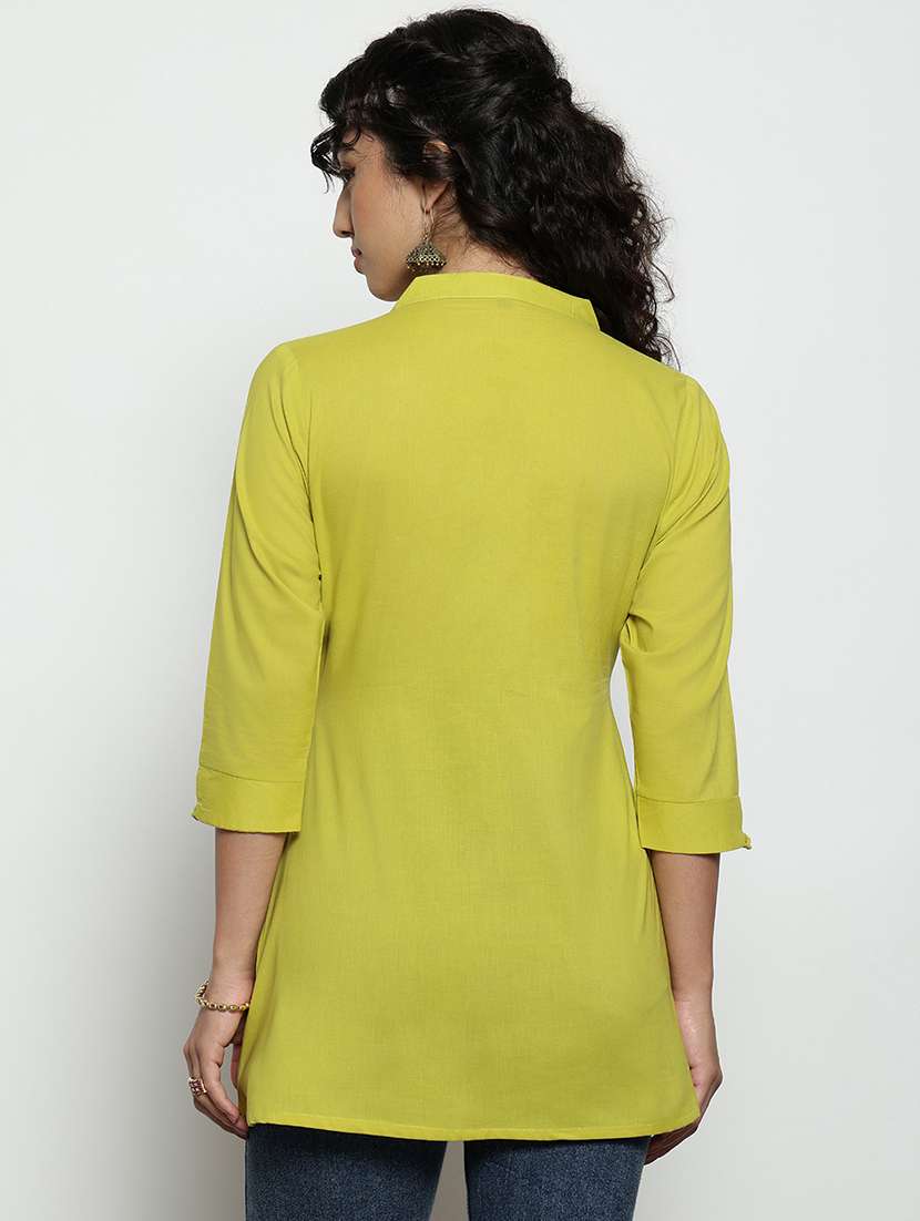 women embroidered three quarter sleeves a-line tunic - 22512232 -  Standard Image - 3