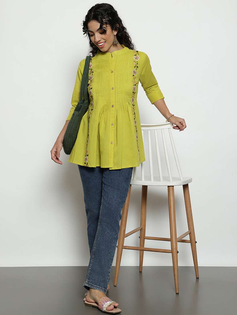 women embroidered three quarter sleeves a-line tunic - 22512232 -  Standard Image - 5