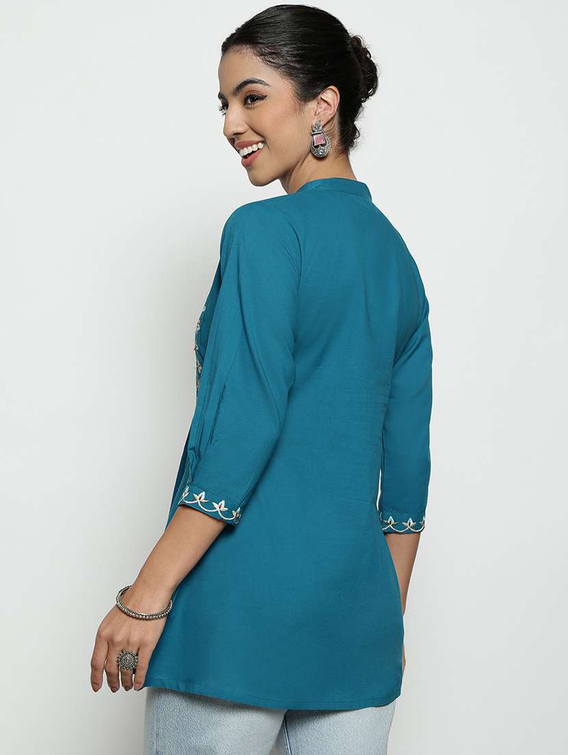 women embroidered three quarter sleeves a-line tunic - 22512233 -  Standard Image - 3