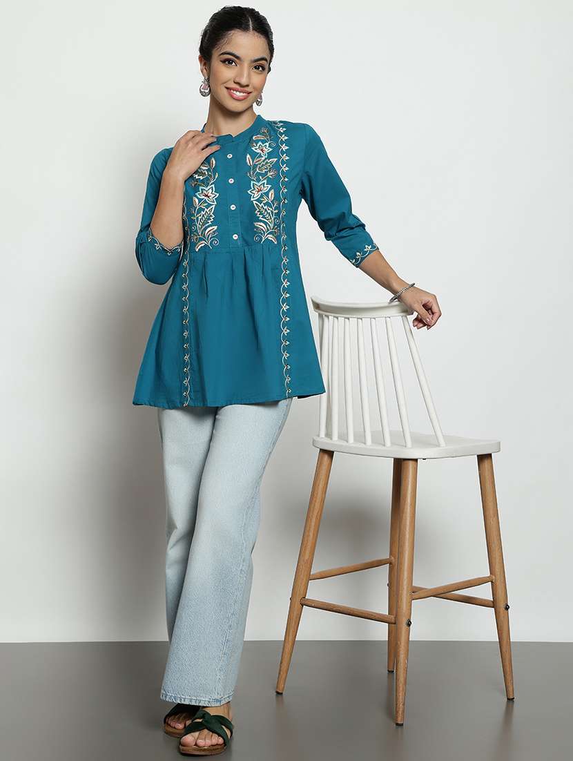 women embroidered three quarter sleeves a-line tunic - 22512233 -  Standard Image - 5