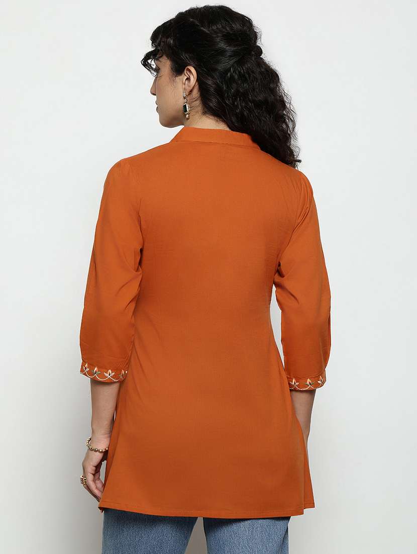 women embroidered three quarter sleeves a-line tunic - 22512234 -  Standard Image - 3