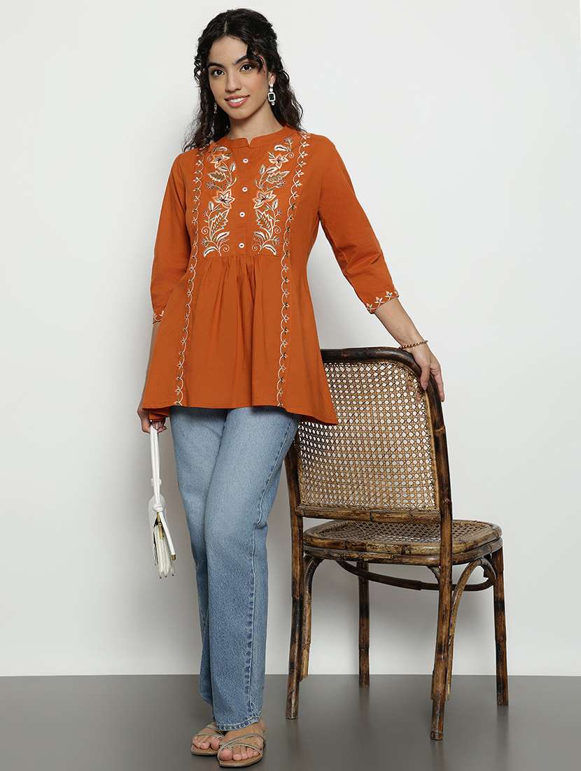 women embroidered three quarter sleeves a-line tunic - 22512234 -  Standard Image - 5
