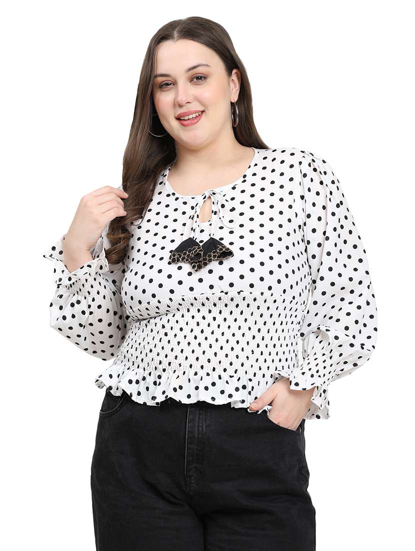 women polka dots long sleeves regular top