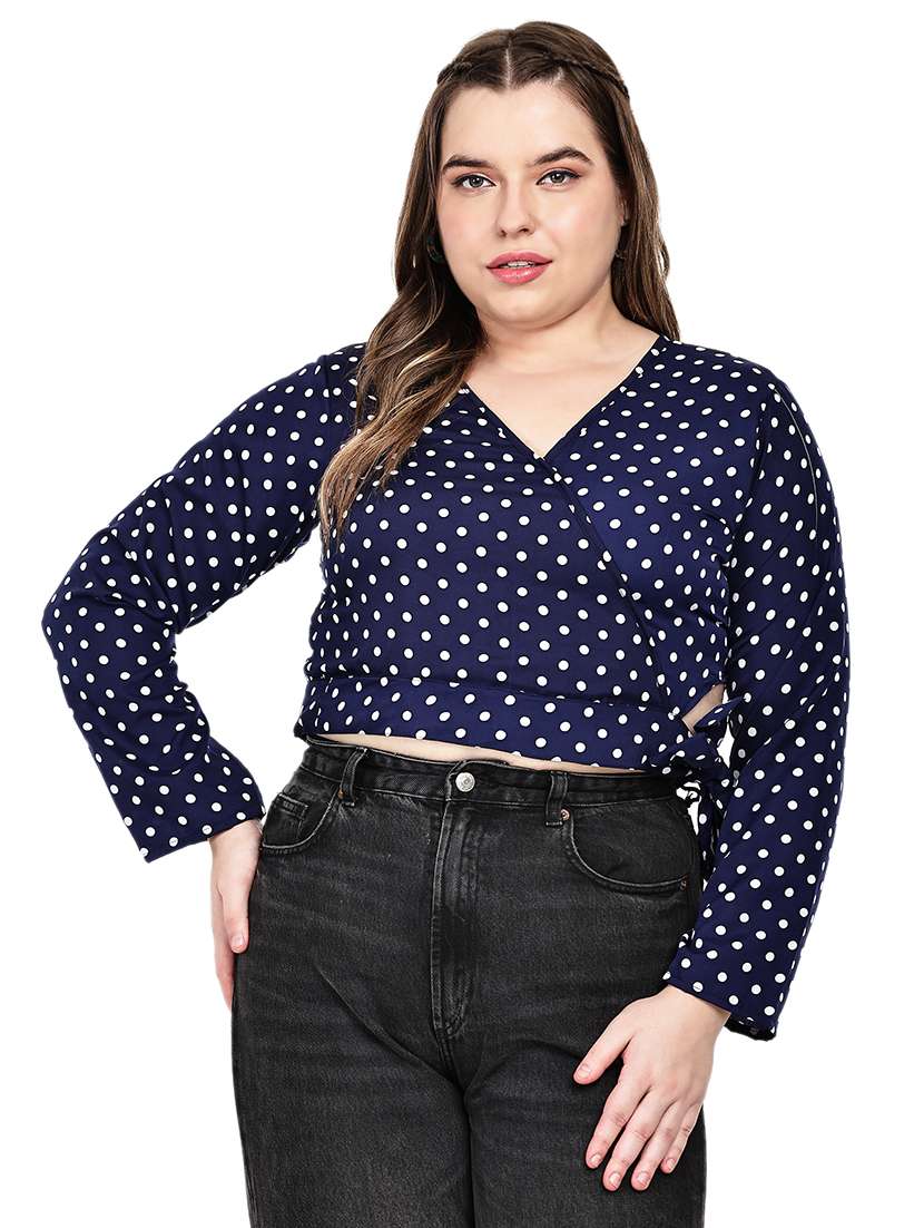 women polka dots long sleeves crop top