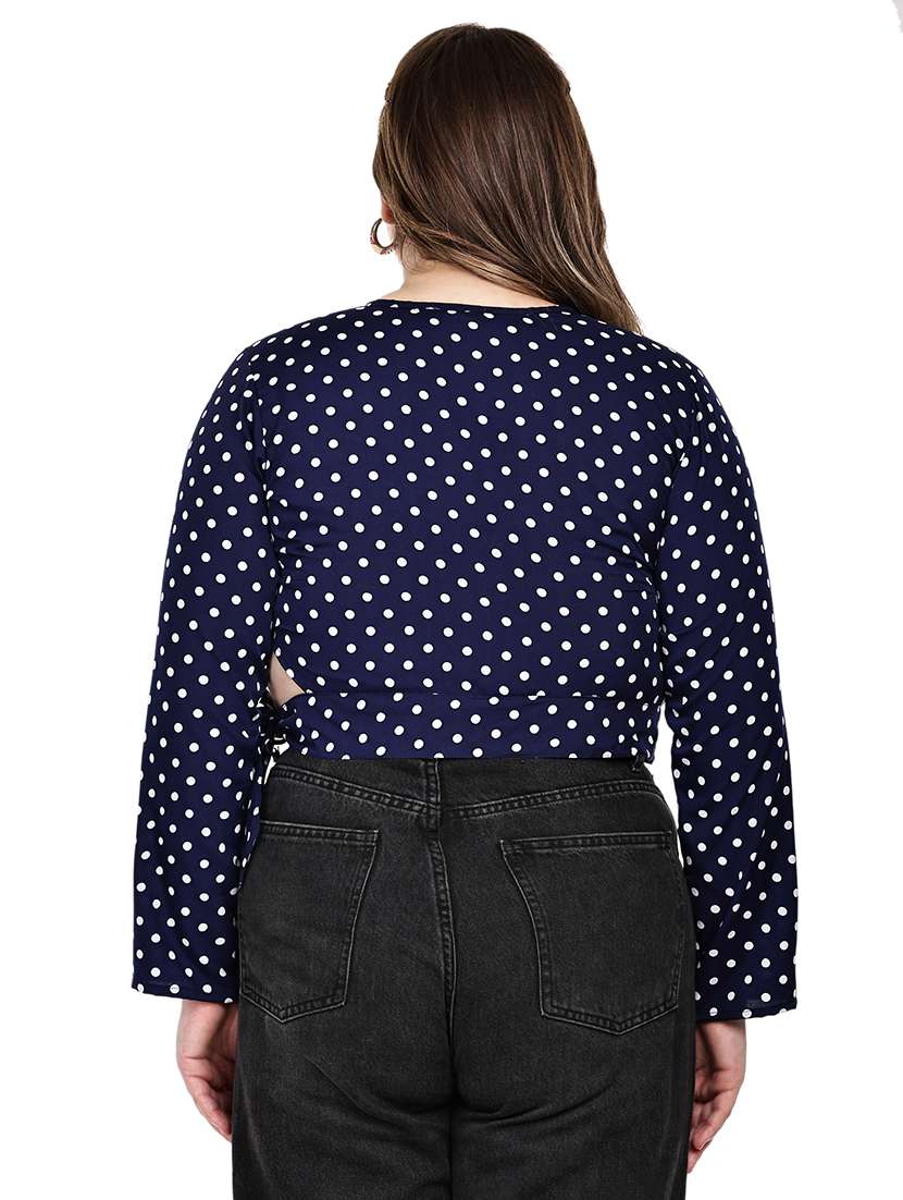 women polka dots long sleeves crop top - 22512270 -  Standard Image - 3