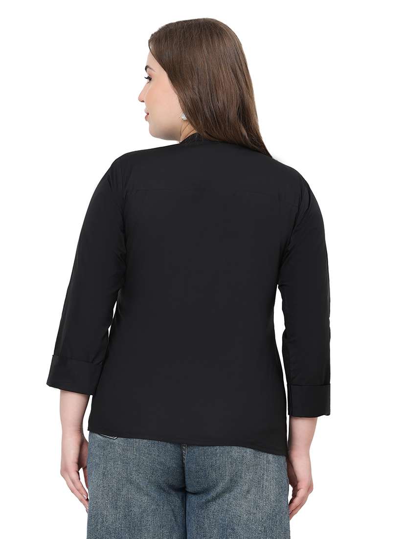 women solid three quarter sleeves regular top - 22512272 -  Standard Image - 3