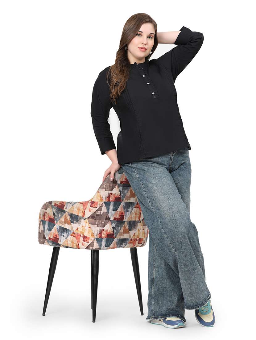 women solid three quarter sleeves regular top - 22512272 -  Standard Image - 5