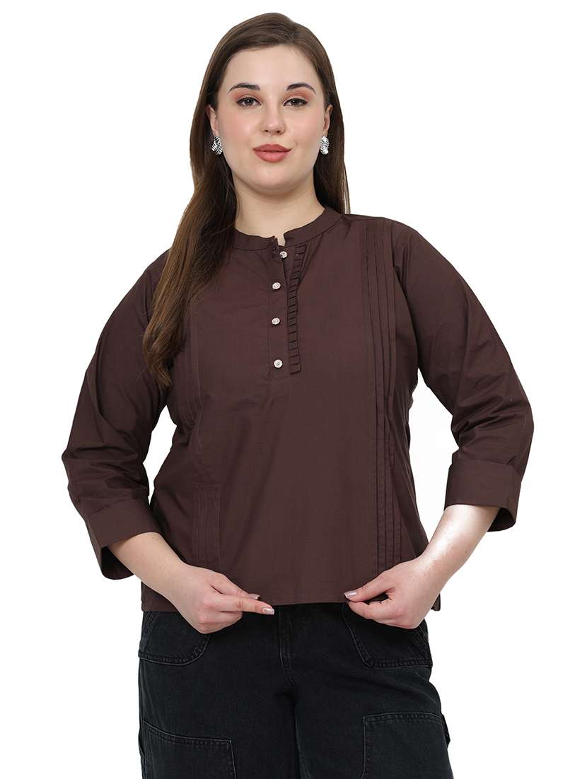 coffee brown cotton regular top