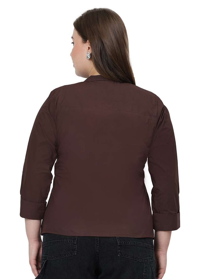 coffee brown cotton regular top - 22512273 -  Standard Image - 3