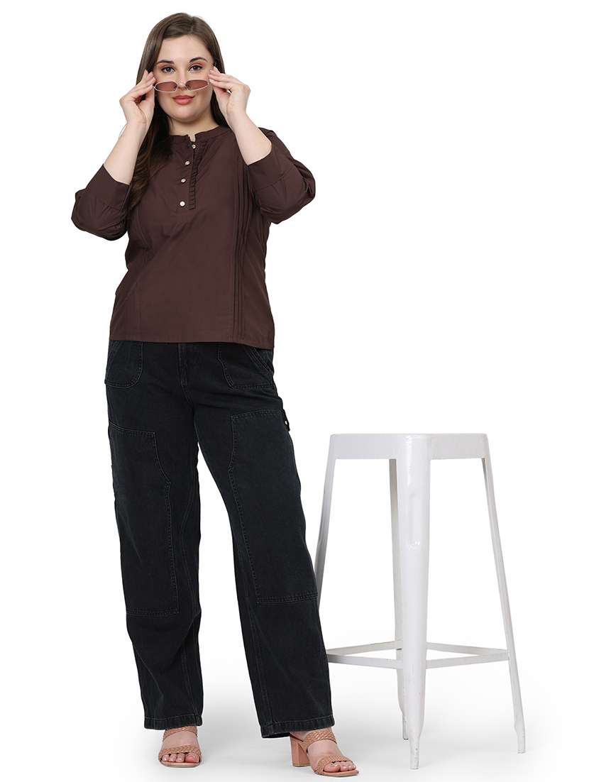 coffee brown cotton regular top - 22512273 -  Standard Image - 5