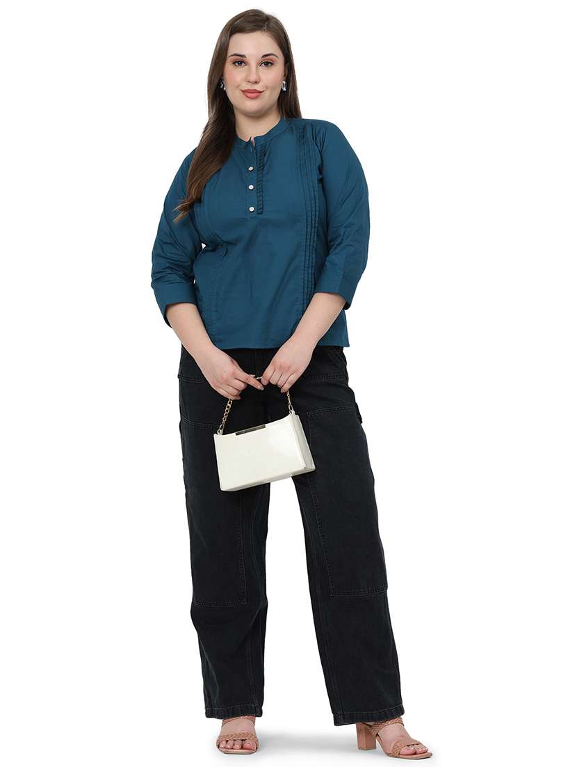 women solid three quarter sleeves regular top - 22512274 -  Standard Image - 5